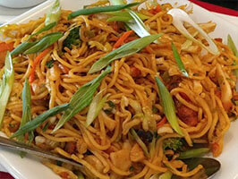 Authentic chicken chow mein stir-fried noodles with vegetables and Indo-Chinese flavors Takeout Today!